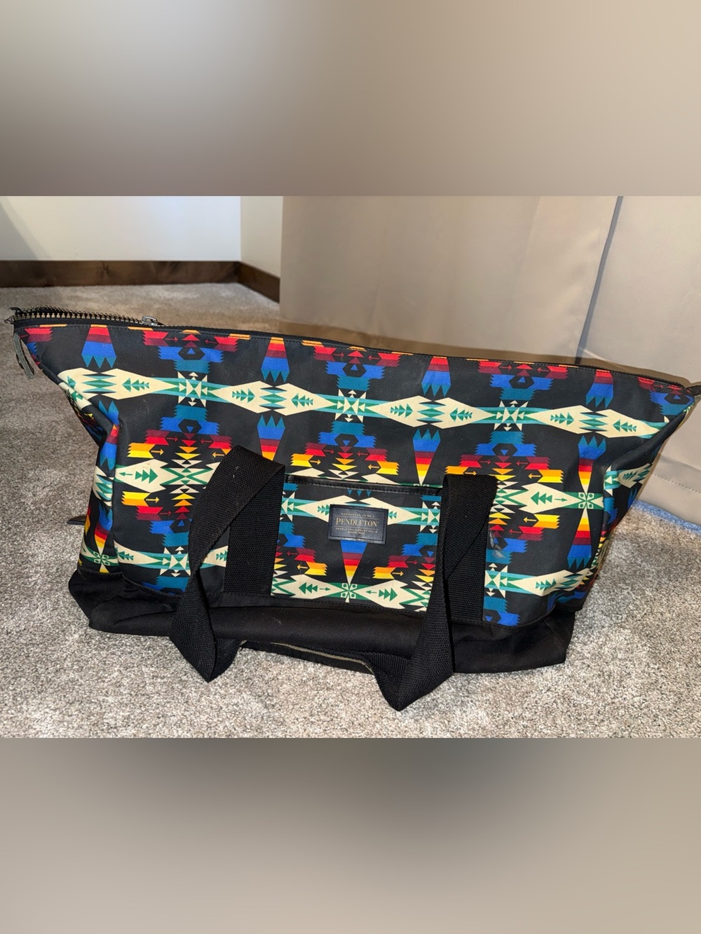 Pendleton Black Aztec-Pattern Duffel Bag with Multicolor Accents